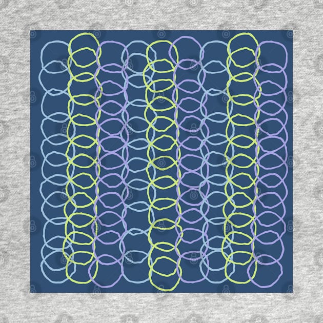 Organic interlocking abstract rings in the linear pattern in my power blues and spring green by FrancesPoff